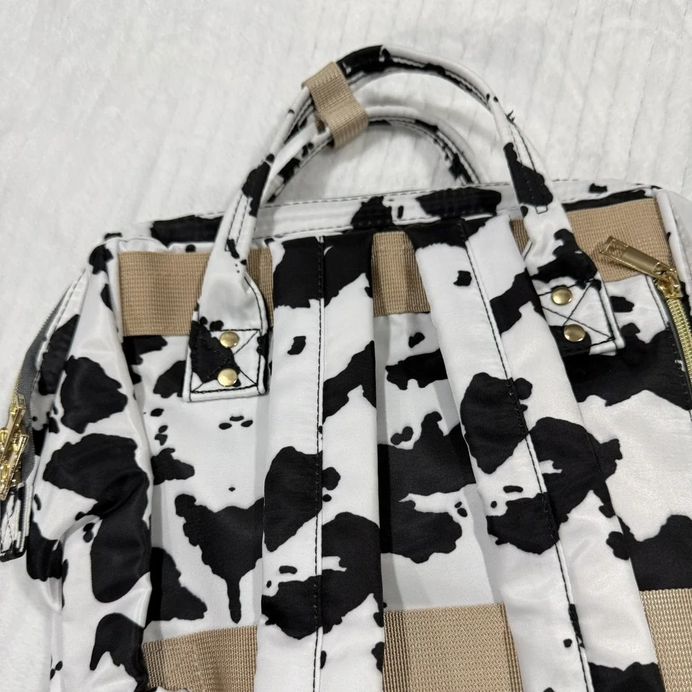 Cow Print Diaper Bag Backpack Black White Baby Bag Travel Backpack Multi Pocket
